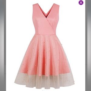 🆕 Pink grenadine faux pearl tea-length vintage fit and flare dress